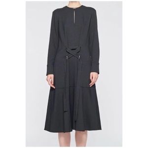 Chalky drape midi tie dress black
